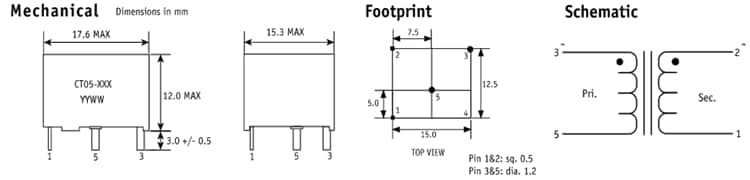 Mechanical Drawing - ICE Components CT05 Current Sense Transformers